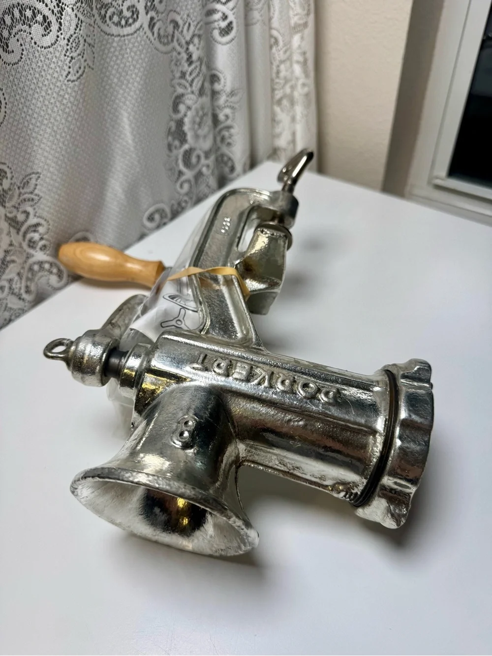 NOS Porkert Size 8 Cast Iron Table Clamp Meat Grinder & Sausage Maker